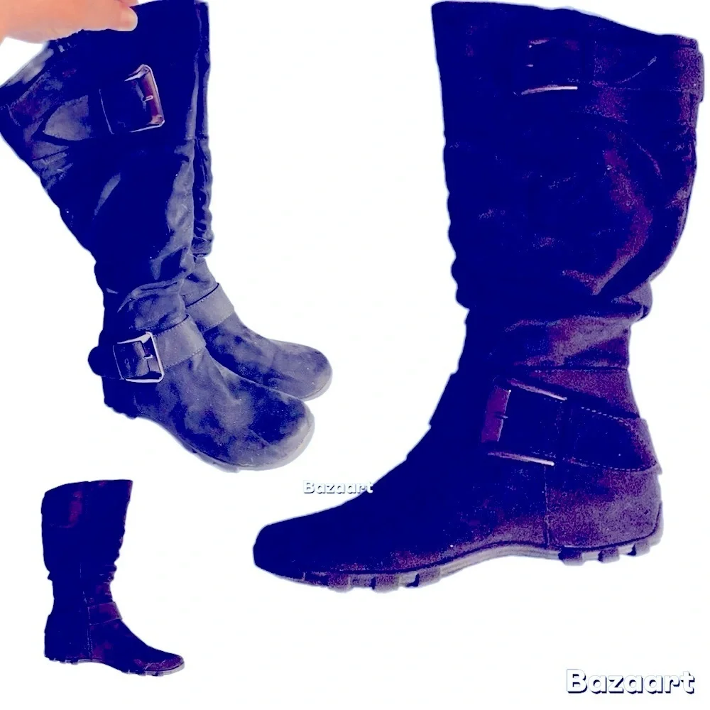 UNR8ED Skarlette Slouch Boots, NWOT,Riding, Faux Suede, Full Zip,Sz 7.5, Neutral